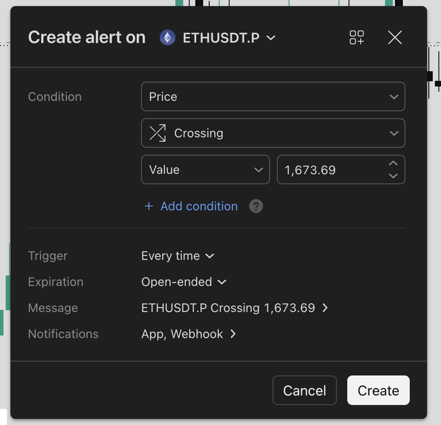 TradingView create alert dialog